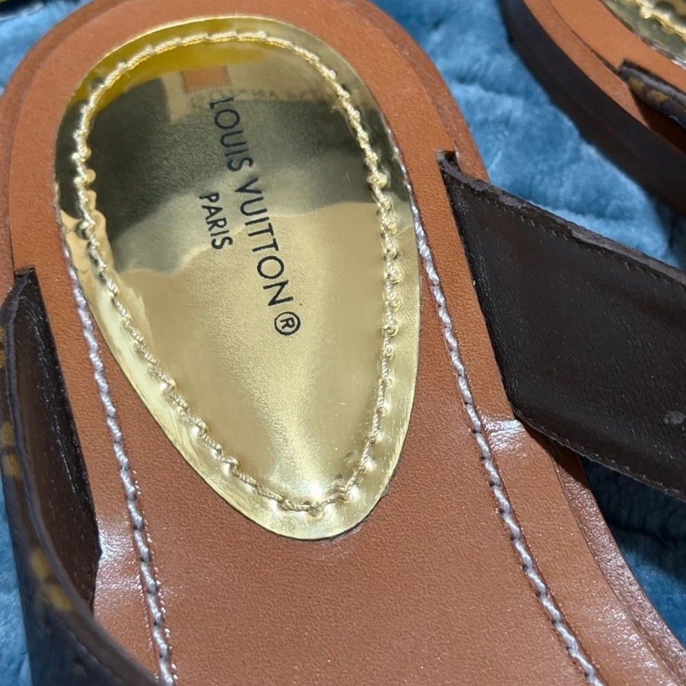 Louis Vuitton Brown and Gold Thong Sandals W/ COA/ FULL INCLUSION BNIB - Picture 4 of 8